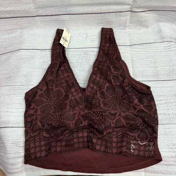 Aerie Holiday Burgundy Best Lace Waffle Longline Bralette Size Small - Picture 6 of 14